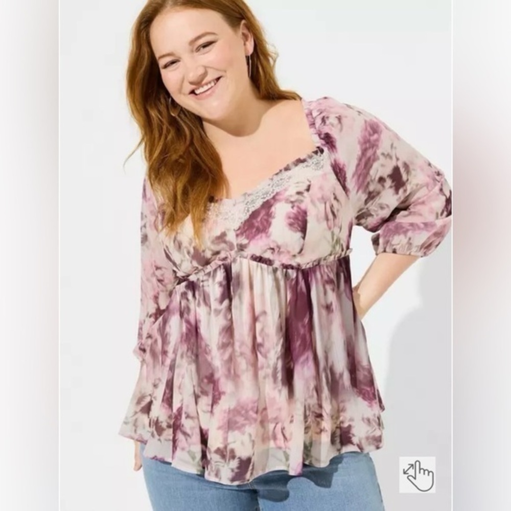 Torrid Purple Floral Ruffled Blouse, Women’s Top Size 2X, Flowy